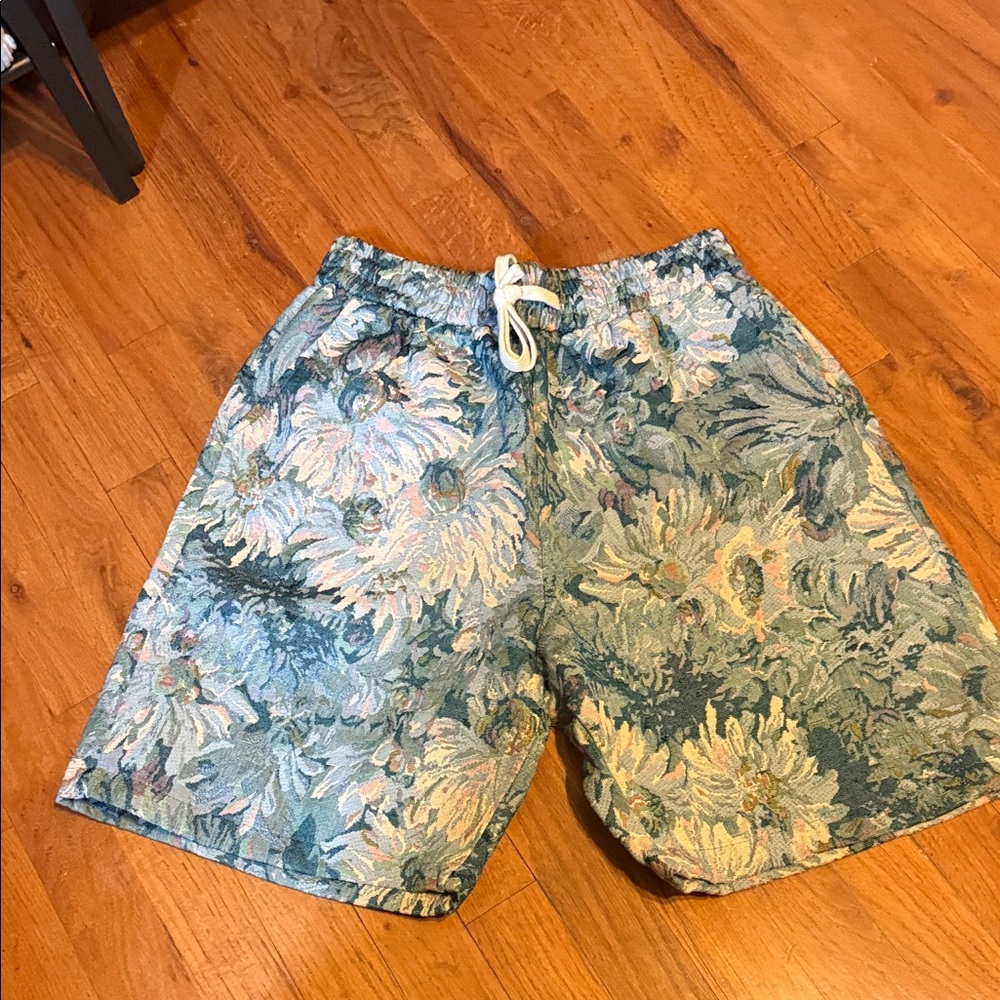 Floral Blue-Green Drawstring Shorts